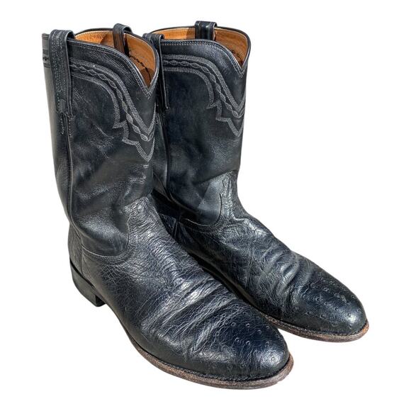 Lucchese Other - Lucchese Men's Size 11D Roper 2000 Western Boots Black Ostrich Leather Cowboy